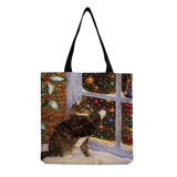 Cat Print Shopping Tote Bag for Women Eco Reusable Handbags