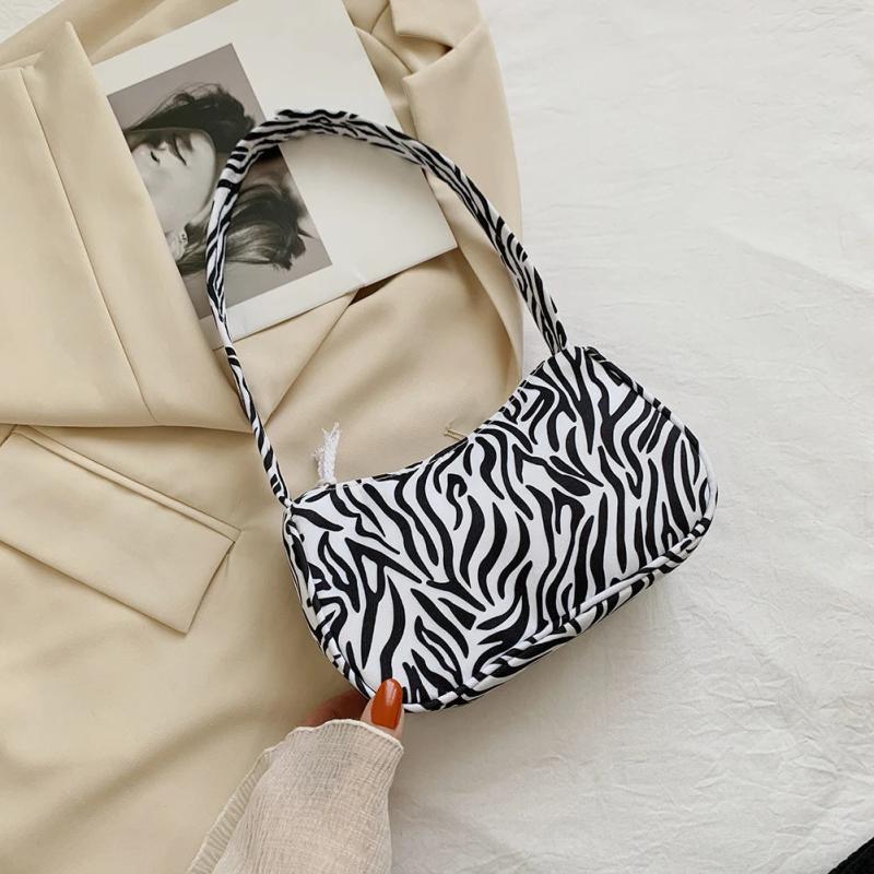 Animal Print Canvas Shoulder Bag Retro Ladies Small Handbag