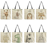 Portable Travel Women Shoulder Bag Animal Print Shopping Bag Elephant Fox