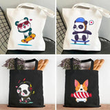 Panda Dog Love Heart Canvas Shoulder Shopping Bags Large Capacity Handbag Tote