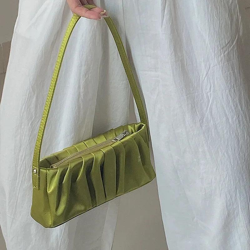 Satin Folds Retro Underarm Cloth Bag Handbag