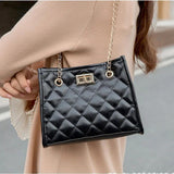 Embroidered Checkered Crossbody Bag with Lock for Women