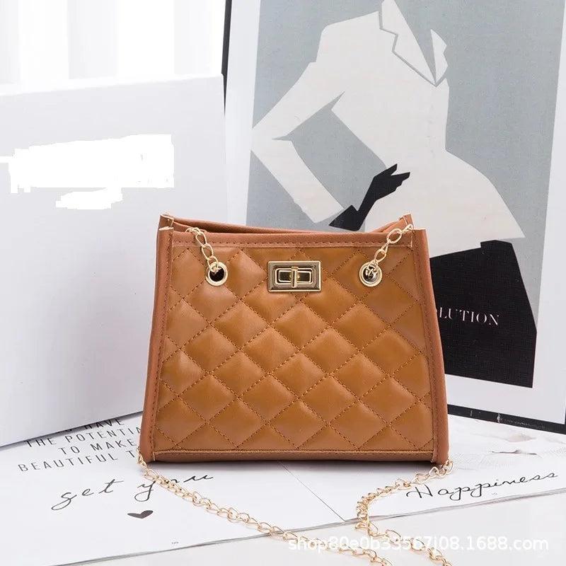 Embroidered Checkered Crossbody Bag with Lock for Women