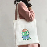 Green Dinosaur Cartoon Heart Canvas Shoulder Bag Harajuku Handbag Totes