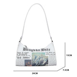Women Newspaper Print PU Leather Shoulder Bag