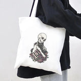 Skeleton Skull Cat Roses Women Canvas Shoulder Bags Harajuku Handbags Totes