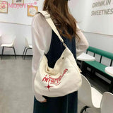 Canvas Underarm Bag Large Capacity Embroidered Letters Ladies Handbags Soft