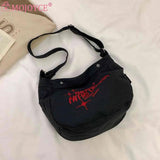 Canvas Underarm Bag Large Capacity Embroidered Letters Ladies Handbags Soft