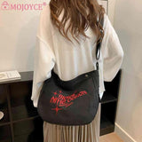 Canvas Underarm Bag Large Capacity Embroidered Letters Ladies Handbags Soft