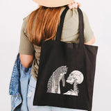 Skeleton Skull Cat Funny Roses Women Canvas Shoulder Bags