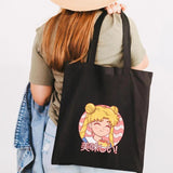 Anime Pink Cartoon Girl Moon Women Canvas Shoulder Bags Harajuku Handbags