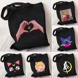 Anime Pink Cartoon Girl Moon Women Canvas Shoulder Bags Harajuku Handbags