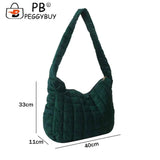 Women Check Quilted Plaid Handbag Winter Soft Large Capacity Casual