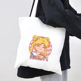 Anime Girl Moon Silhouette Canvas Shoulder Bag Harajuku Handbag Tote Eco Shopper