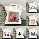 Anime Girl Moon Silhouette Canvas Shoulder Bag Harajuku Handbag Tote Eco Shopper