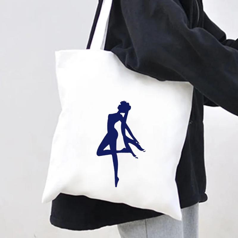 Anime Girl Moon Silhouette Canvas Shoulder Bag Harajuku Handbag Tote Eco Shopper