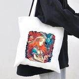Anime Girl Cat Panda Fox Castle Moon Skull Women Canvas Shoulder Bags