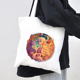 Anime Girl Cat Panda Fox Castle Moon Skull Women Canvas Shoulder Bags
