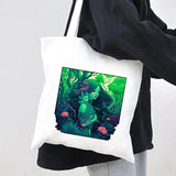 Anime Girl Cat Panda Fox Castle Moon Skull Women Canvas Shoulder Bags