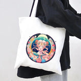 Anime Girl Cat Panda Fox Castle Moon Skull Women Canvas Shoulder Bags