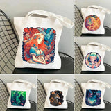 Anime Girl Cat Panda Fox Castle Moon Skull Women Canvas Shoulder Bags