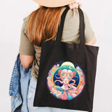 Anime Girl Cat Fox Panda Castle Moon Skull Women Canvas Shoulder Bag