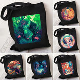 Anime Girl Cat Fox Panda Castle Moon Skull Women Canvas Shoulder Bag