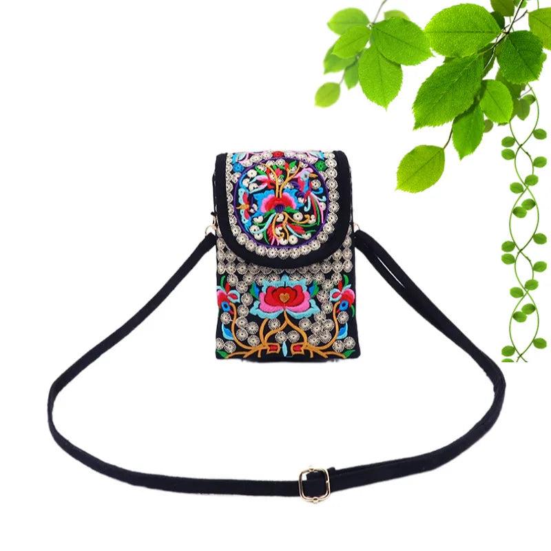 Ethnic Floral Embroidered Shoulder Bag Retro Handbag Messenger Small Purse