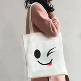Funny Cartoon Anime Smiley Face Yellow Canvas Shoulder Bag