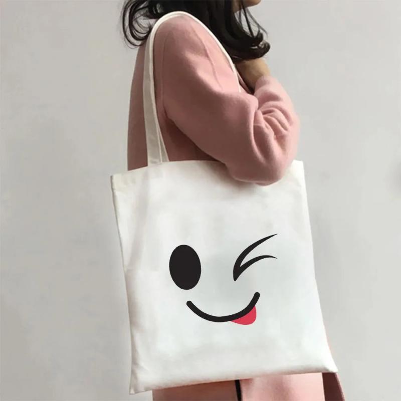 Funny Cartoon Anime Smiley Face Yellow Canvas Shoulder Bag