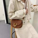 Vintage PU Leather Women's Shopping Bag Shoulder Crossbody Saddle Bag