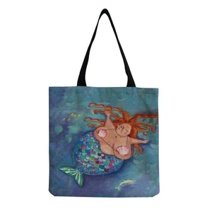Mermaid Printed Beach Bag Eco-Friendly Foldable Tote