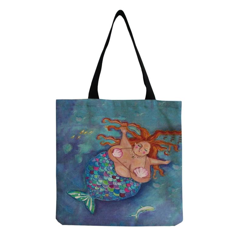Mermaid Printed Beach Bag Eco-Friendly Foldable Tote