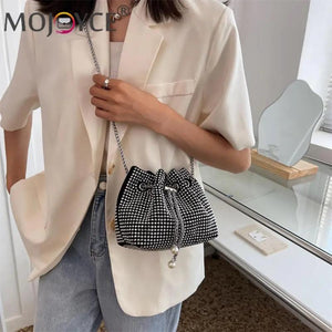 Rhinestone Bucket Chain Shoulder Bag Crossbody Handbag