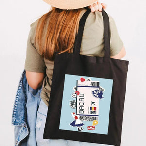 Airplane Boarding Pass Women Canvas Shoulder Bags Harajuku Handbags Totes