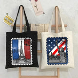 Vintage Paris London Amsterdam York Tokyo Berlin Stamp Women Canvas Shoulder Han