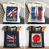 Vintage Paris London Amsterdam York Tokyo Berlin Stamp Women Canvas Shoulder Han