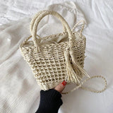 Hollow Braided Crossbody Shoulder Bag with Tassels and Bowknot Decor