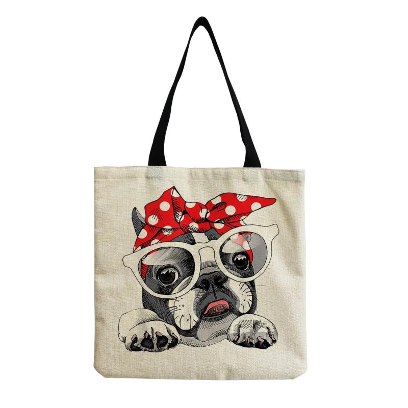Animal Dog Print Tote Bag High Capacity Handbag Eco Reusable