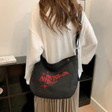 Canvas Messenger Bag Large Capacity Embroidered Letters Travel Handbags