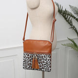 Leopard Patchwork Crossbody Bag Tassel Shoulder Handbag Satchel