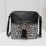 Leopard Patchwork Crossbody Bag Tassel Shoulder Handbag Satchel
