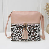 Leopard Patchwork Crossbody Bag Tassel Shoulder Handbag Satchel