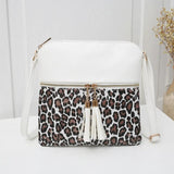 Leopard Patchwork Crossbody Bag Tassel Shoulder Handbag Satchel