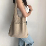 Casual Large Capacity Knitted Bag Hollow Out Ladies Tote Handbag