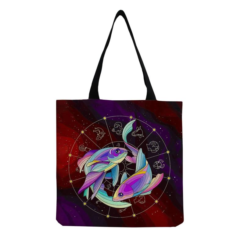 Chinese Fish Print Women's Shoulder Bag High Capacity Eco Reusable Tote Bag