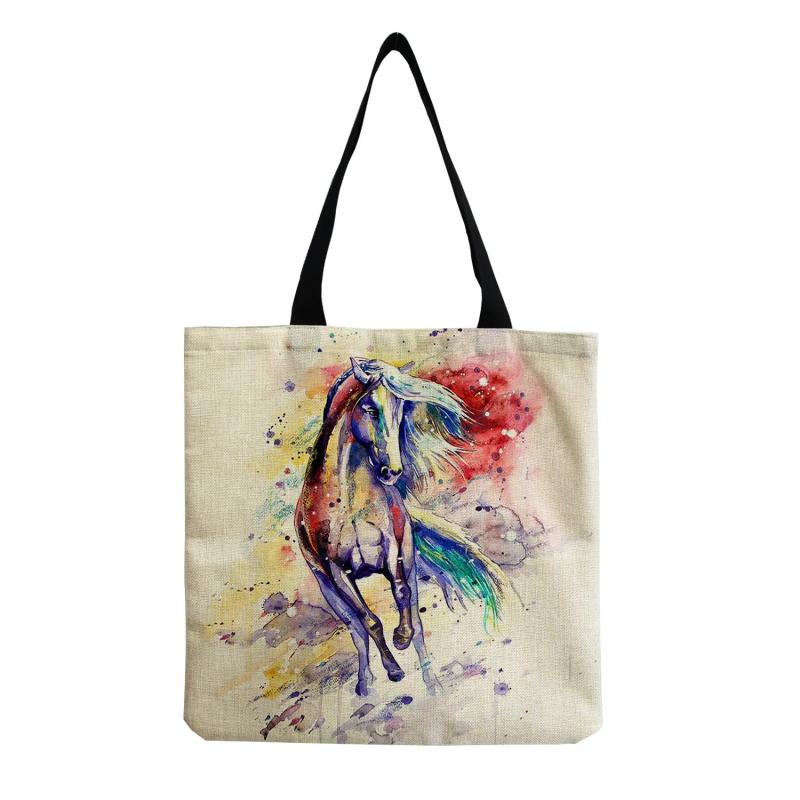 Horse Printed Tote Bag Eco Friendly Shopping Handbag