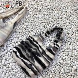 Vintage Plush Shoulder Bag Large Capacity Ink Pattern Tote Handbag Soft Fluffy P