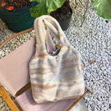 Vintage Plush Shoulder Bag Large Capacity Ink Pattern Tote Handbag Soft Fluffy P