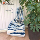 Vintage Plush Shoulder Bag Large Capacity Ink Pattern Tote Handbag Soft Fluffy P